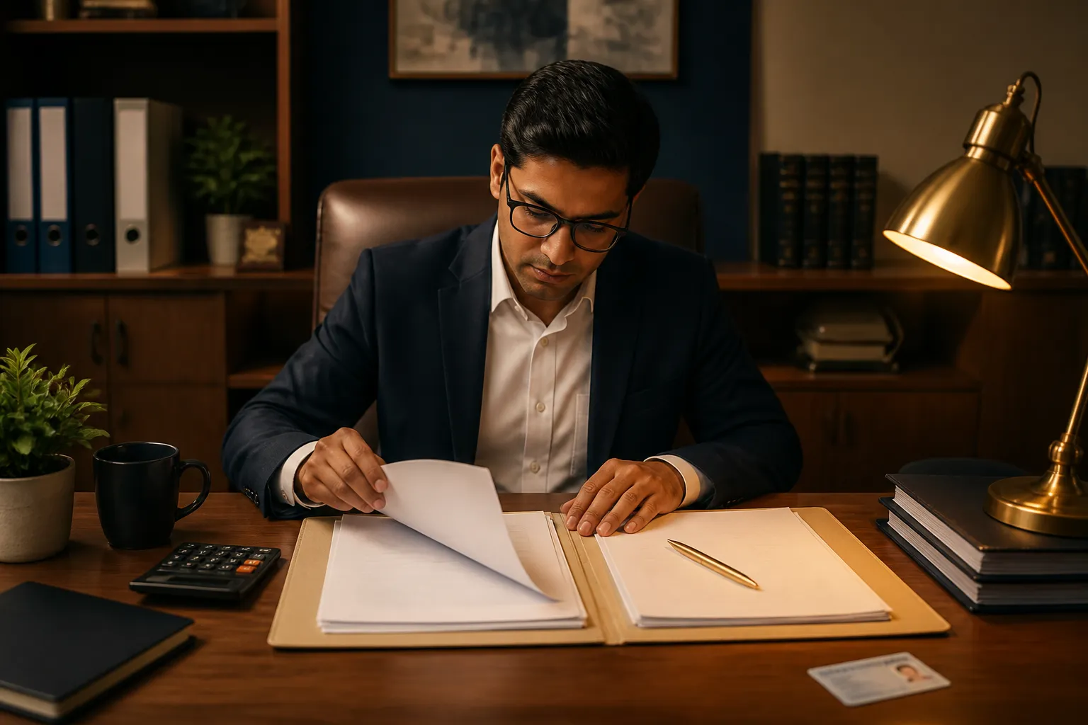 Tax documents organized on a professional accountant's desk